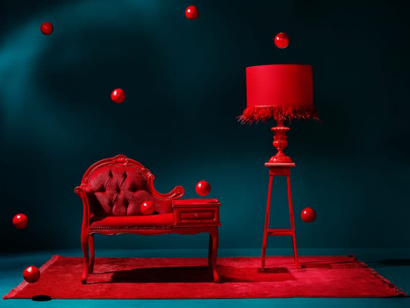 interieur rood met teal blauw